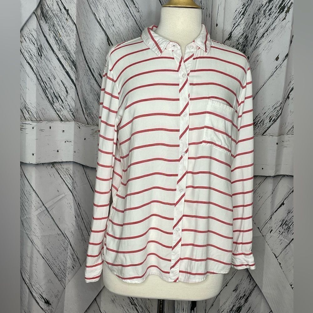 AJ Andrea Jovine Button Down Blouse Top Striped L